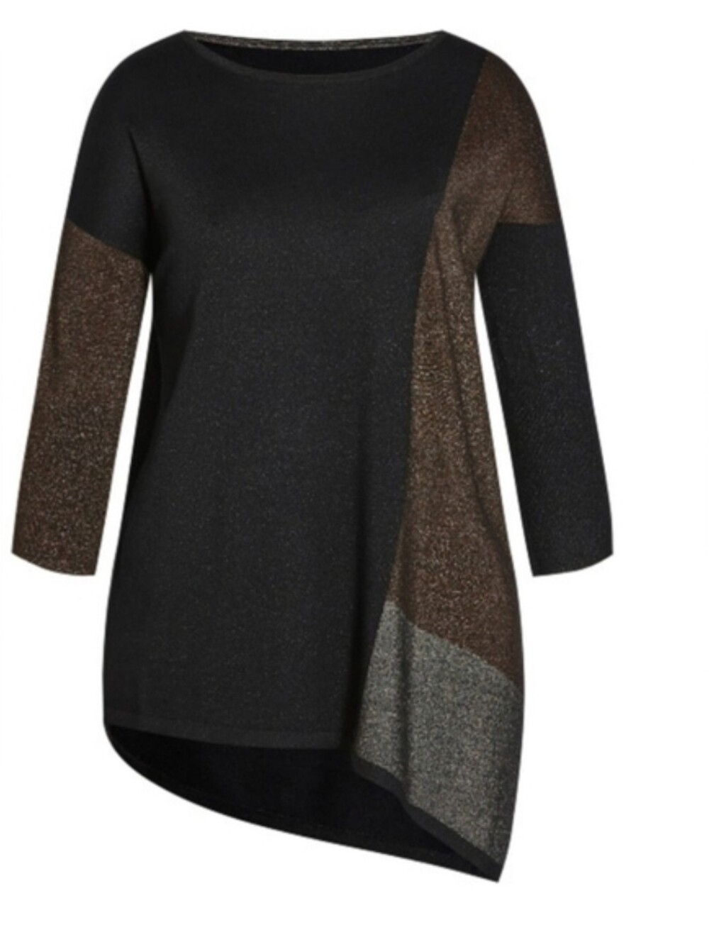 Black, Brown, And Silver Color Block Assymetrical Tunic sweater.